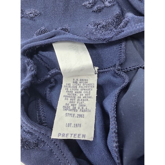 Body Wrappers VTG Embossed Floral Navy SS Dance Leotard Size Preteen Adult XS/S - Picture 13 of 16